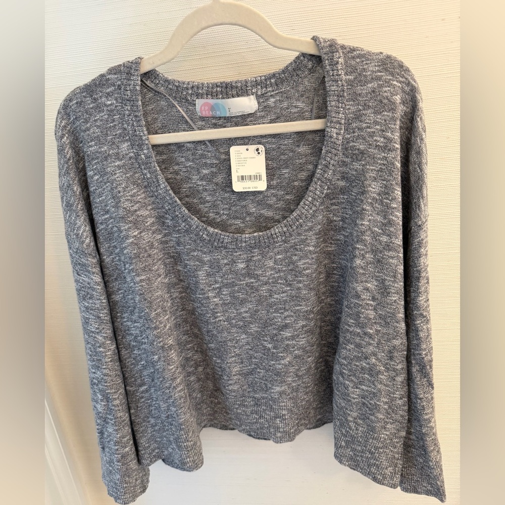 Free People Beach Heathered Gray Scoop Neck Cropped Sweatshirt